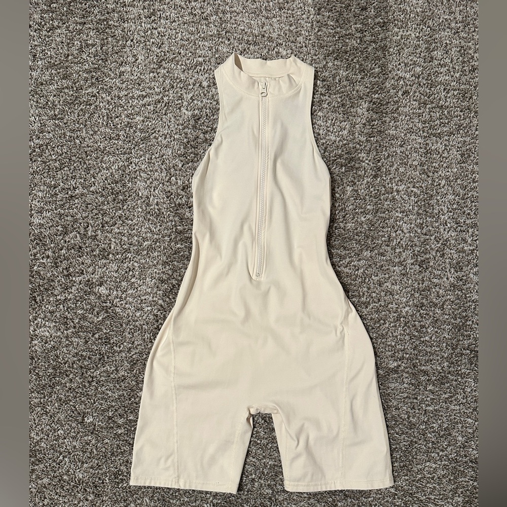 Sleeveless Zip-Front Cream Jumpsuit Romper